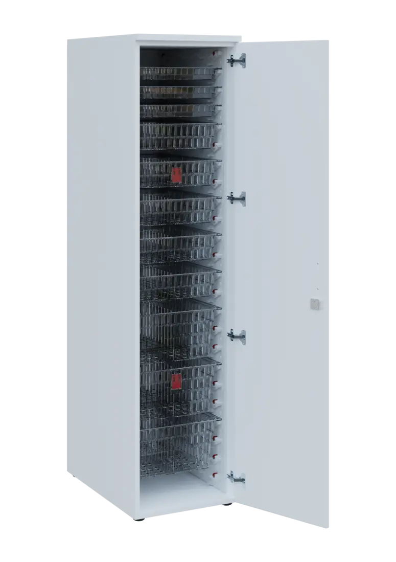 EUROMEDICA D - 46 TRANSPARENT skříň léková boxová, 1-dveřová, pravá, 1950x460x735, korpus bílý, dvíř